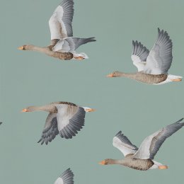 Sanderson Elysian Geese Blue Clay Wallpaper 216610