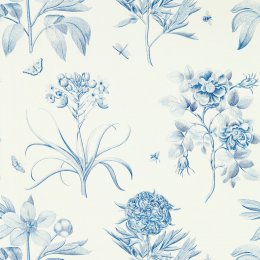 Sanderson Etchings & Roses China Blue Wallpaper 217052