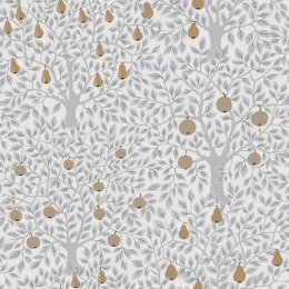 Galerie Apples & Pears white, grey, and gold wallpaper with tree illustrations