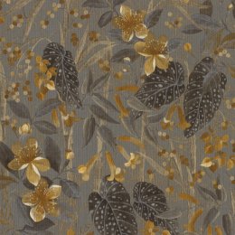 Rasch Curiosity Tropical Plant Bouquet Grey & Ochre Wallpaper