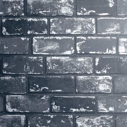Arthouse Metallic Brick Navy Black Silver Wallpaper
