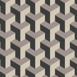 3D geometric wallpaper in grey, black, and cream by Daniel Hechter.
