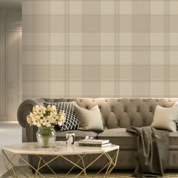 Belgravia Decor Giorgio Check Beige Wallpaper Room