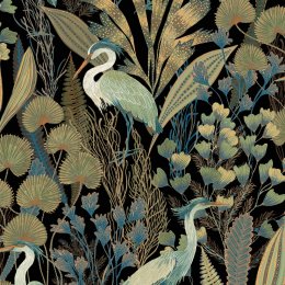Ciara Grandeco Tropical Cranes Black Wallpaper