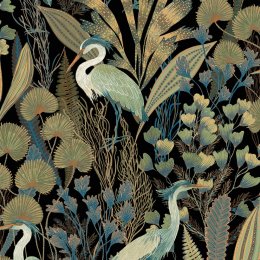 Grandeco Tropical Cranes Black Wallpaper A63201