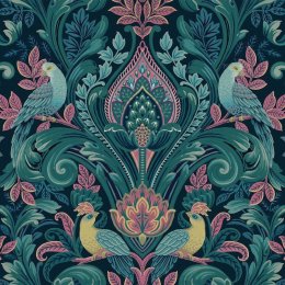 Grandeco Arcadia Opulent Damask Navy & Pink Wallpaper