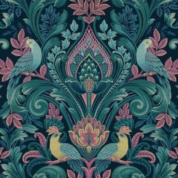 Grandeco Arcadia Opulent Damask Navy & Pink Wallpaper