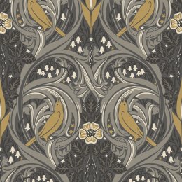 Galerie Bird Scroll Charcoal/Grey/Yellow Wallpaper