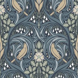 Galerie Bird Scroll Blue/Olive/Beige Wallpaper