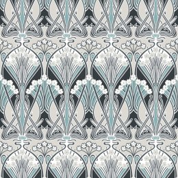 Galerie Dragonfly Damask Black/Blue/Grey Wallpaper