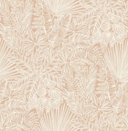 A Street Prints Vita Pink Wallpaper with tropical leaves in blush pink and cream