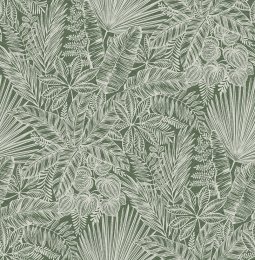 A Street Prints Vita Green Wallpaper flat image with tropical leaf pattern