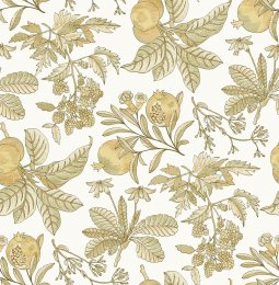 Cecilia Natural wallpaper flat pattern with botanical fruit and leaves