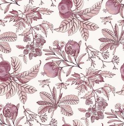 Cecilia Purple wallpaper pattern with pomegranates and foliage