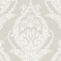 Arlie Light Grey wallpaper with cream folk damask on pale grey