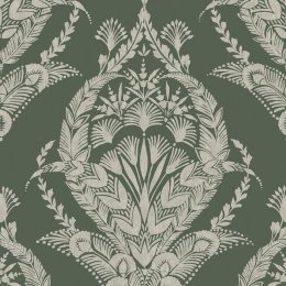 Arlie Green wallpaper with cream folk damask on dark green