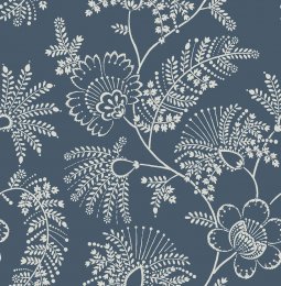 Maeve Midnight Blue wallpaper with ivory floral pattern