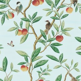 Harlequin X Diane Hill Ella Sky, Fig Leaf & Nectarine Wallpaper