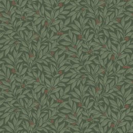 Crown Winter Berry Emerald Wallpaper with rich green background and red berries