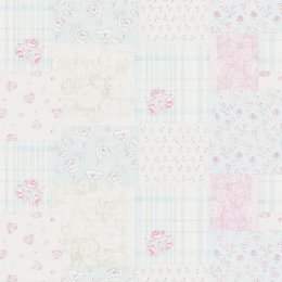Galerie Patchwork Vintage Floral Motif Blue / Grey / Pink Wallpaper