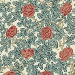 Morris & Co Rambling Rose Emery Blue & Spring Thicket Wallpaper