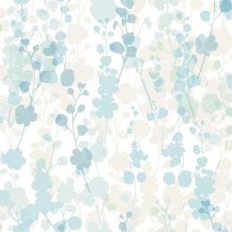 Blossom Seascape Wallpaper with soft watercolour florals in calming blue and aqua tones.