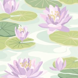 OHPOPSI Waterlily Powder Blue & Lilac Wallpaper IKA50107W