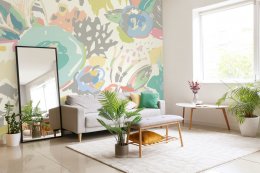 Origin Murals Abstract Floral Pastel Blue Mural Room