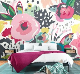 Origin Murals Abstract Floral Raspberry Pink Mural Room