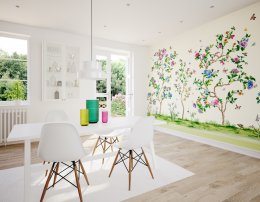 Origin Oriental Flower Tree Cream Mural Room