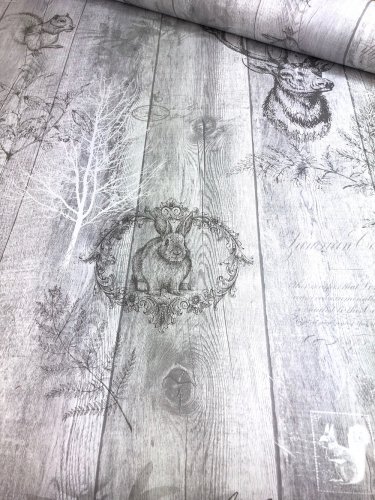 Holden Decor Stag Wood Panel Grey Wallpaper