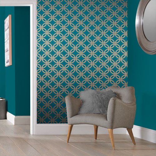 Graham & Brown Eternity Teal & Gold Wallpaper Room