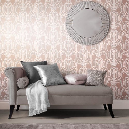 Graham & Brown Art Deco Rose Gold Wallpaper Room