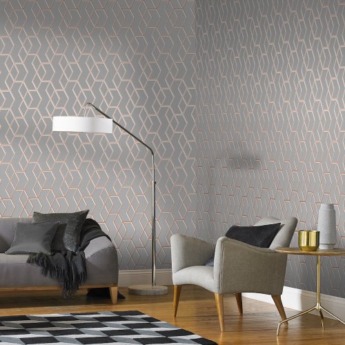 Graham & Brown Archetype Grey & Rose Gold Wallpaper 104734