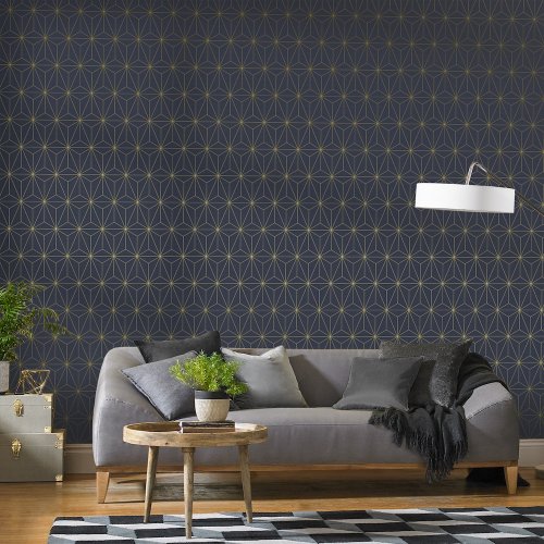 Graham & Brown Prism Navy Wallpaper 104742