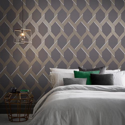 Graham & Brown Vector Graphite Gold Wallpaper 105469