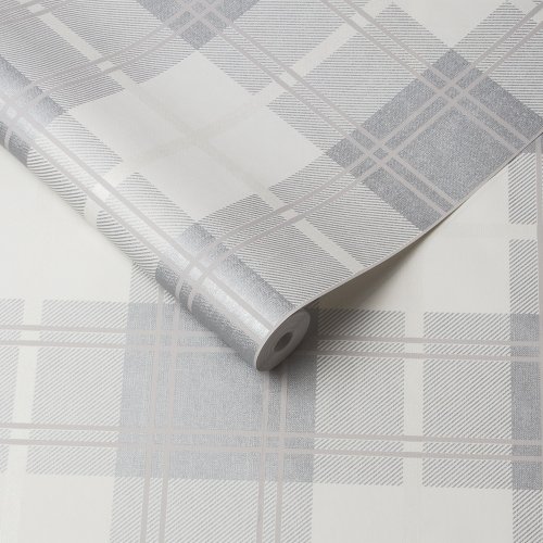 Graham & Brown Tartan White Wallpaper 105905