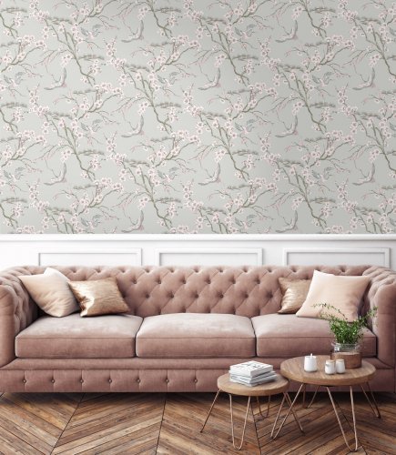 Graham & Brown Japan Grey Pink Wallpaper 105985