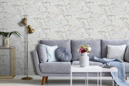 Graham & Brown Japan Grey Blue Wallpaper Room