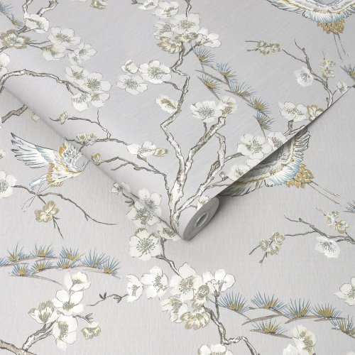 Graham & Brown Japan Grey Blue Wallpaper Roll