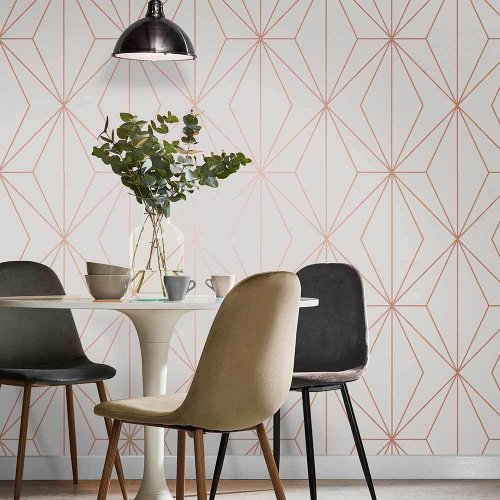 Graham & Brown Harmony White and Rose Gold Wallpaper Room