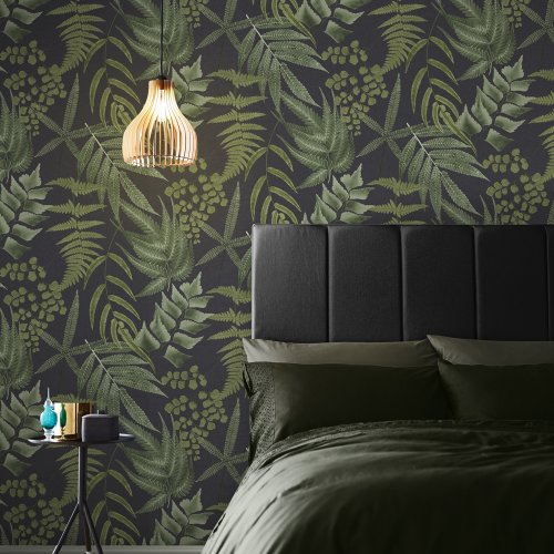 Graham & Brown Midsummer Fern Black Wallpaper Room