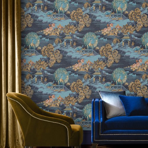 Graham & Brown Edo Toile Navy Wallpaper Room