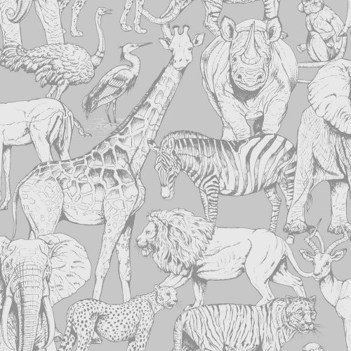 Superfresco Easy Jungle Animals Grey Wallpaper 108567