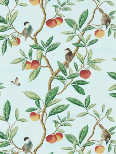 Harlequin X Diane Hill Ella Sky, Fig Leaf & Nectarine Wallpaper