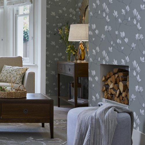 Laura Ashley Magnolia Grove Slate Wallpaper 113354