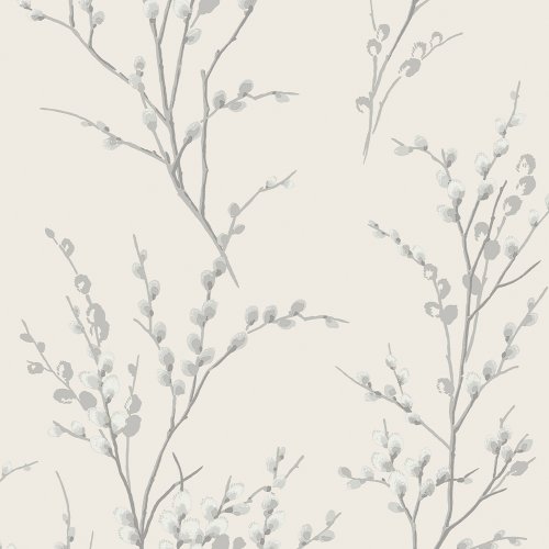 Laura Ashley Pussy Willow Off White/Steel Wallpaper 113359