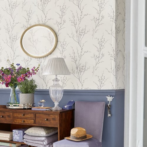 Laura Ashley Pussy Willow Off White/Steel Wallpaper 113359