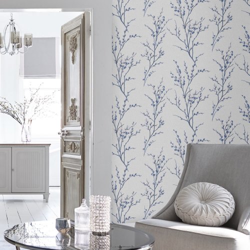 Laura Ashley Pussy Willow Off White/Midnight Wallpaper 113360