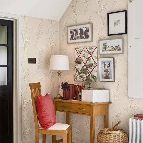 Elegant pussy willow pattern on Laura Ashley Dove Grey Wallpaper